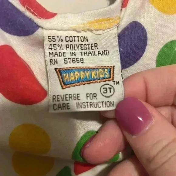 Vintage Happy Kids 3T Jumpsuit w built in skirt polka dot Velcro Bow on back - Picture 5 of 6